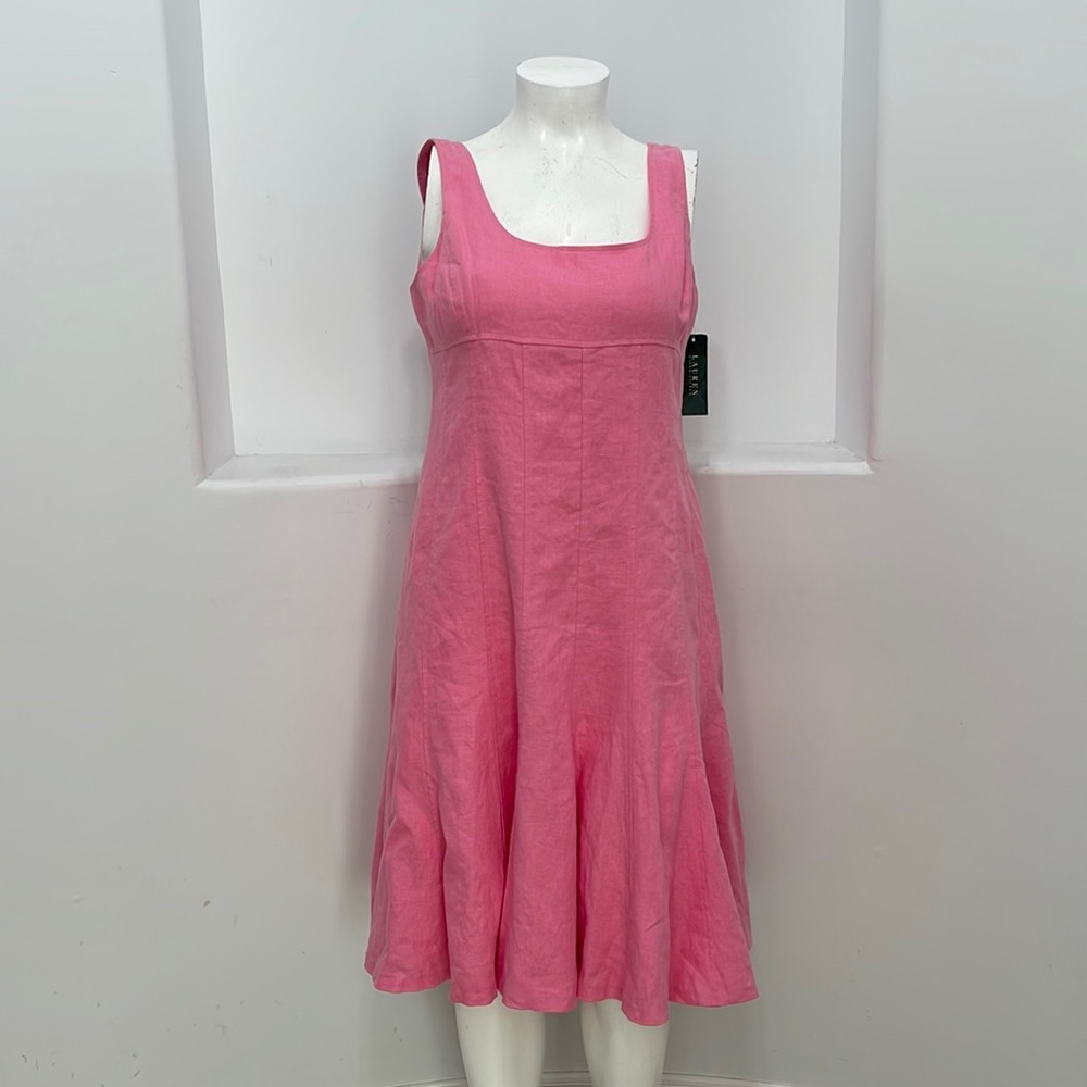 Lauren Ralph Lauren A-Line  Sleeveless Linen Dress Petunia Pink Size 16 NWT